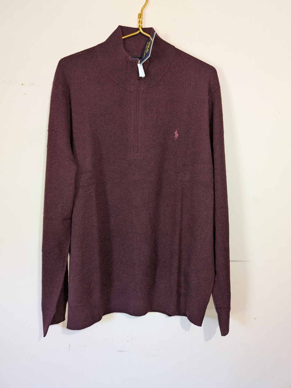 Men's Burgundy Quarter Zip Sweater Polo Ralph Lauren